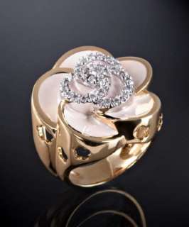 Roberto Coin pale pink enamel camellia pavé ring   