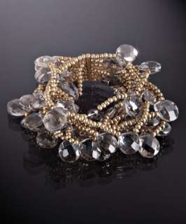 Danielle Stevens gold and grey stretch multi layer bracelet  BLUEFLY 