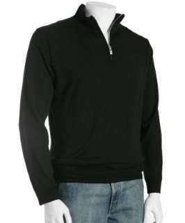Zegna black wool cashmere half zip mock sweater   