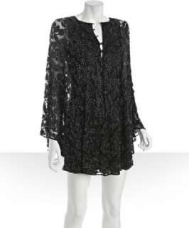 Halston Heritage black beaded lace cape sleeve dress  BLUEFLY up to 