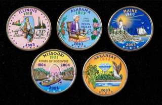  Complete Set Of Colorized State Quarters   D Mint (5 Coins)  