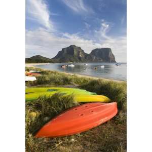  Canoes and Kayaks Lining Lagoon Beach with Mt Gower and Mt 