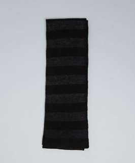 John Varvatos black and charcoal thin stripe cashmere skinny scarf