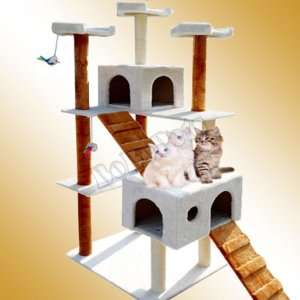 72 Cat Tree House Condo 001 Scratcher Post Furniture White Brown 