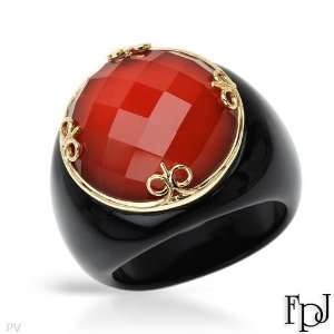 Genuine Fpj (TM) Ladies Ring. Black Onyx, Brownish Orange Crystal And 