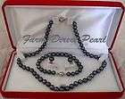 ROUND AAA 8 9mm Black Pearl Necklace Earrings Bracelet SET Cultured 