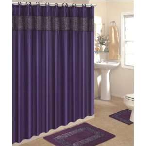   Purple Leopard Bathroom Rugs with Fabric Shower Curtain and Matching