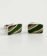 Paul Smith green and silver diagonal stripe rectangular cufflinks 
