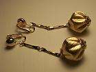 Vintage Sarah Coventry Gold Textured Ball Drop Dangle Clip on Earrings