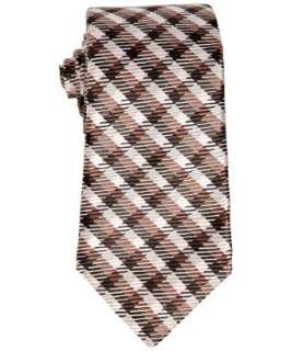 Tom Ford light pink and brown check plaid silk tie   