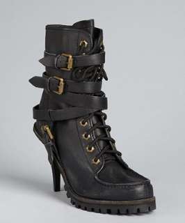 Ash black leather Winona lace up buckle strap ankle boots  BLUEFLY 