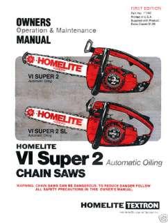   VI Super 2 & Super 2 SL CHAIN SAW OWNERS MANUAL w/ Parts Lists  
