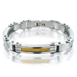   Gold Plated Two Tone Stainless Steel Mens Cable Bracelet [Jewelry