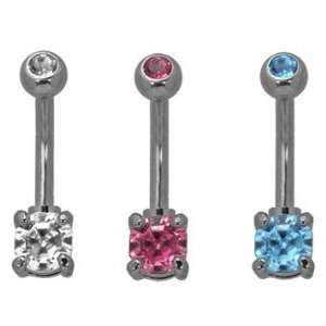 316L Implant Grade Surgical Steel Mini Round Gem Belly Ring with Mini 