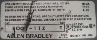 Allen Bradley 800T 1TZ Enclosure Emergency Stop Switch  