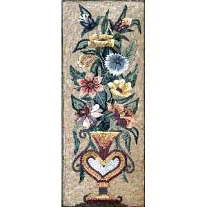  18x44 Flower Mosaic Stone Art Tile Mural Wall Decor: Home 