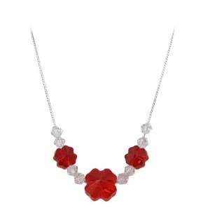  Sterling Silver Red Sian Multi Flower Crystal Necklace 24 