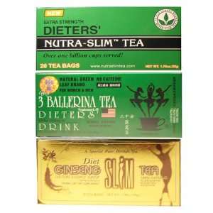 Diet Tea Bundle (56 Bags) Triple Leaves Brand Nutra slim, 3 Ballerina 
