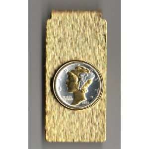 Gorgeous 2 Toned Gold & Silver Old U.S. Mercury dime  (Hinged) Money 