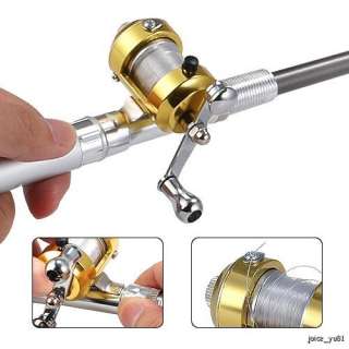 Mini Pocket Pen Fishing Rod + Gold Reel + Line + Hooks  