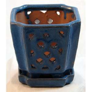  Lotus Blue Square Ceramic Orchid Pot/Saucer   5 x 5#1 