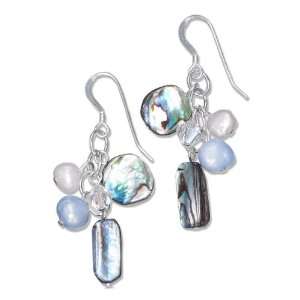 Sterling Silver Abalone Nuggets, Pearls and Crystal Drop Earrings on 