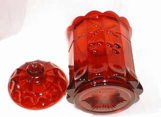 Ruby Red Glass Cherry and Cable Cookie Jar Tobacco Jar  