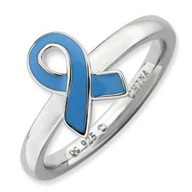 Sterling Silver Awareness Ribbon Ring Blue Child Abuse, STOP DRUNK 