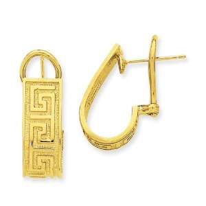    14k Polished Greek Key Hoop Omega Back Post Earrings Jewelry