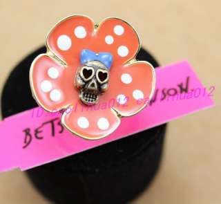 Betsey Johnson Large Flower Skull Ring  
