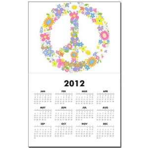 Calendar Print w Current Year Floral Peace Symbol