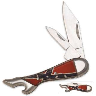 CONFEDERATE FLAG SMALL TWO BLADE LEG POCKET KNIFE