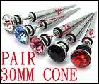 PAIR Stainless Steel 30mm Spike Cone Fake Ear Plug Earr