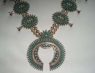   Zuni Squash Blossom Sterling Silver & Turquoise Necklace & Earrings