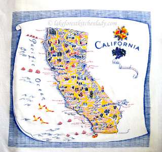 Vintage Style California State Map Flour Sack Towel  