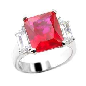  THREE STONE CZ RING   Sterling Silver Ruby Red CZ Ring 