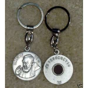  Saint Padre Pio Keychain with 3rd Class Relic, Holy Prayer 
