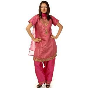 Fuchsia Wedding Salwar Kameez Suit with All Over Embroidered Sequins 