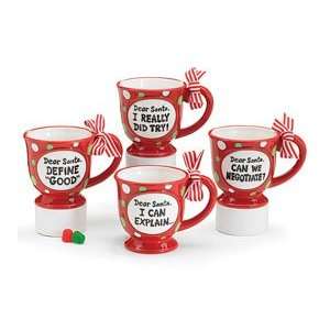  Set Of 4 Dear Santa Message Coffee Mugs Adorable Holiday 