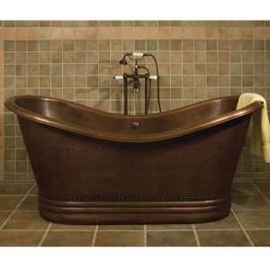 66 Bateau Hammered Copper Double Slipper Bath Tub   Hammered Copper 