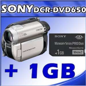  Sony DCR DVD650 DVD Handycam Camcorder + Sony 1 GB Memory Stick PRO 