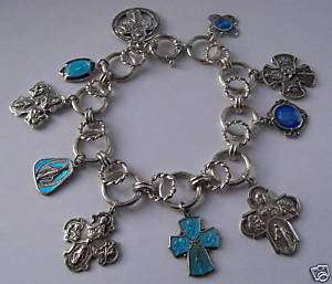 Vintage Sterling Religious Enamel Medal Charm Bracelet  
