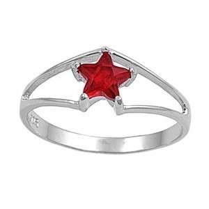   Sterling Silver 7mm Star Shaped Ruby CZ Ring (Size 5   9)   Size 7