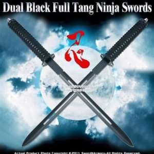  Dual Black Full Tang Ninja Swords Machete Two in One 