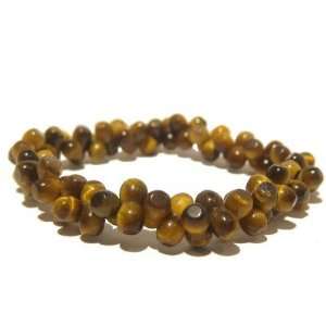 Tigers Eye Bracelet 10 Stretch Bamboo Bead Golden Brown Stone Crystal 