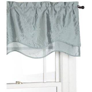   by 20 Inch Embroidered Faux Silk Lined Double Scallop Valance, Aqua