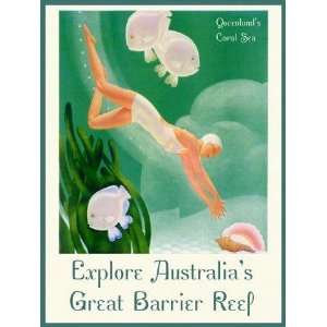  Australia Vintage Travel Poster Ad, Great Barrier Reef 