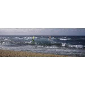 Windsurfing Boards in the Sea, Hookipa Beach Park, Maui, Hawaii 