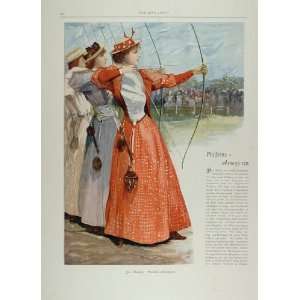  1899 Print Victorian Women Archers Bow Arrow Archery 